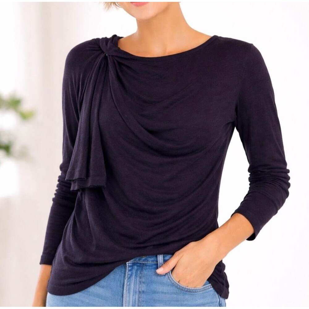 J. Jill Wearever Collection Purple 100% Merino Wool Asymmetric Drape Sweater XS